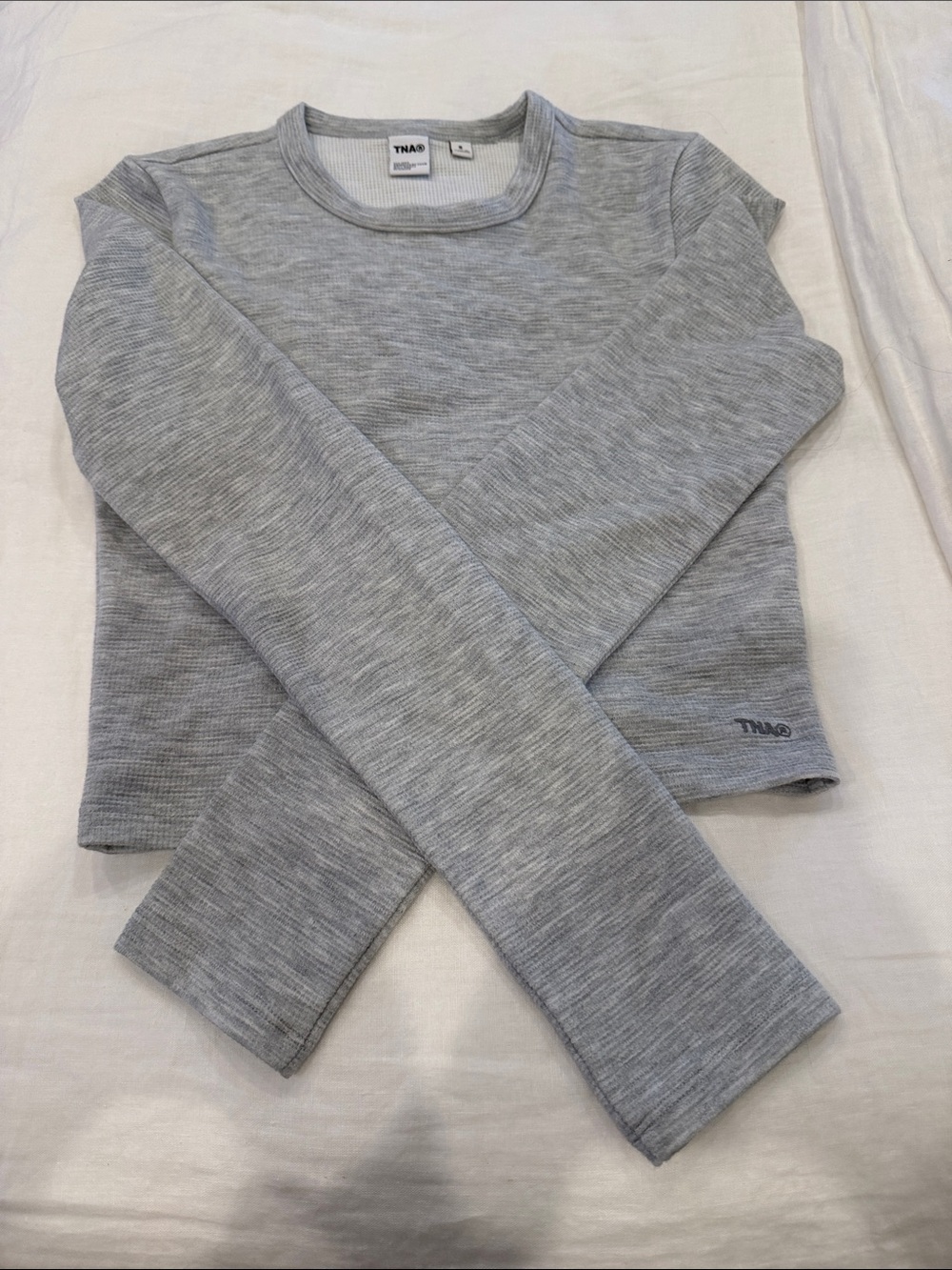 TNA Aritzia Cropped Long Sleeve Waffle Shirt Size S NWOT
